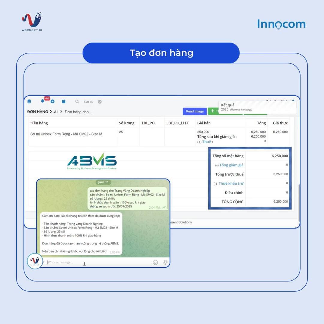 Sử dụng câu lệnh để tạo đơn hàng 
