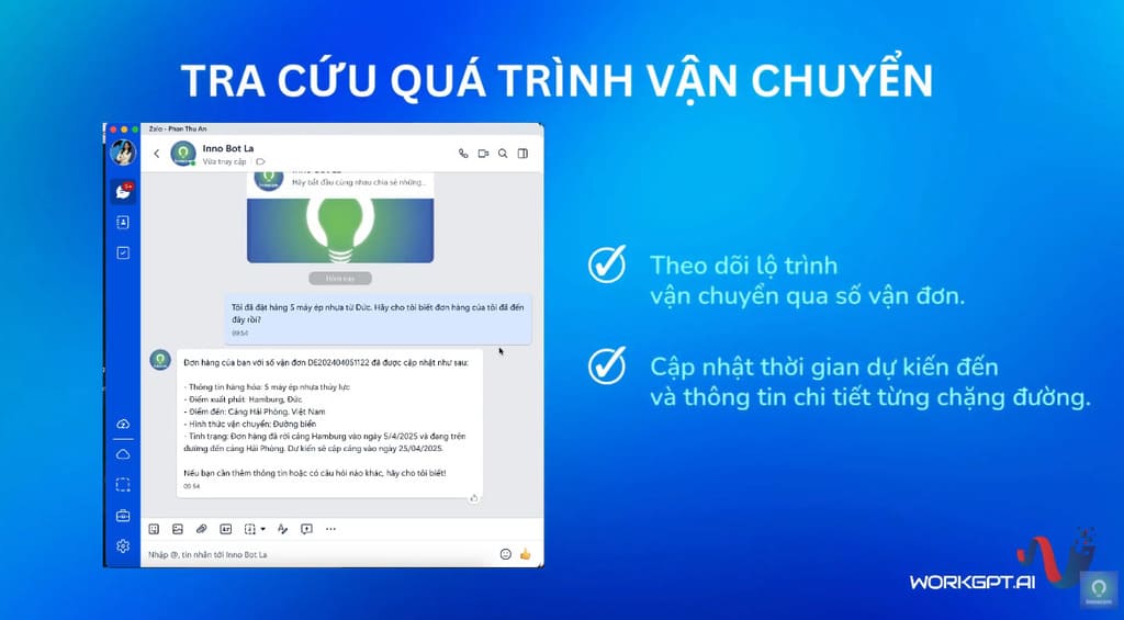 WorkGPT AI tra cứu quá trình vận chuyển