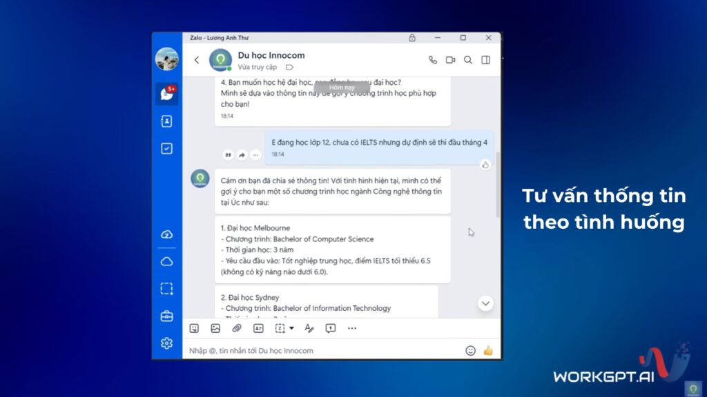 Ứng dụng Chatbot AI chăm sóc khách hàng cho công ty du học
