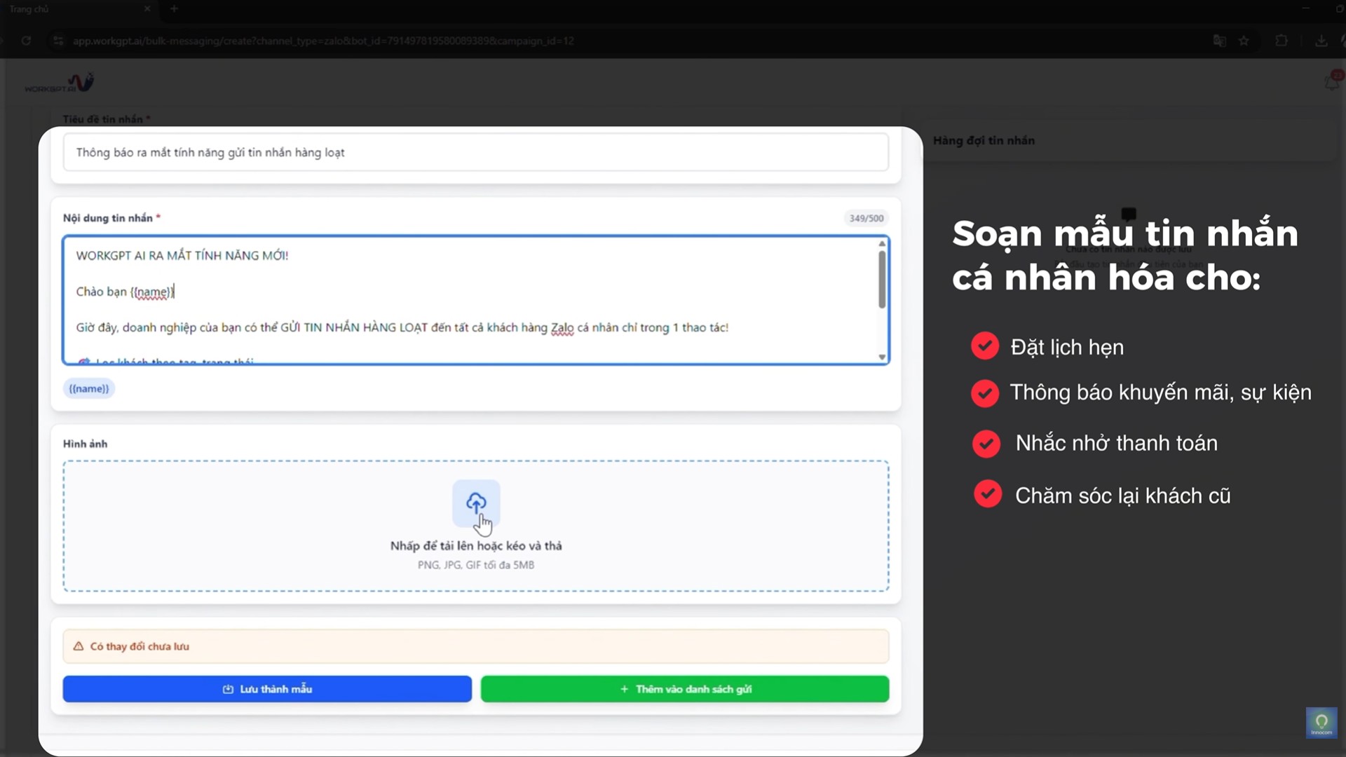 WorkGPT Chatbot AI soạn mẫu tin nhắn cá nhân hóa 