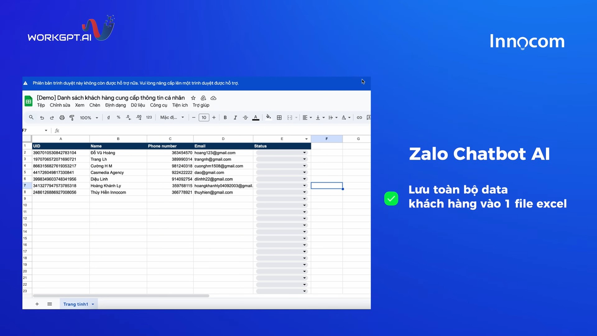 WorkGPT Chatbot AI tự động lưu data khách hàng