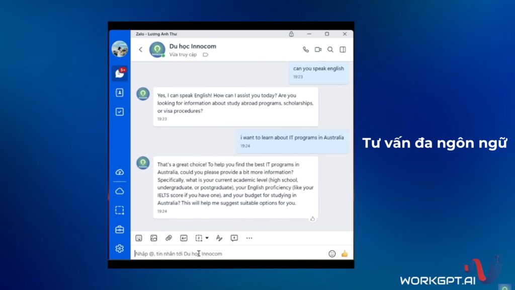 Ứng dụng Chatbot AI chăm sóc khách hàng cho công ty du học