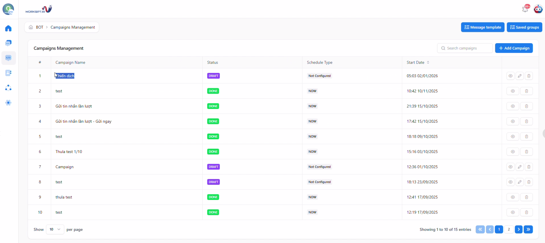 Set up gửi tin nhắn hàng loạt