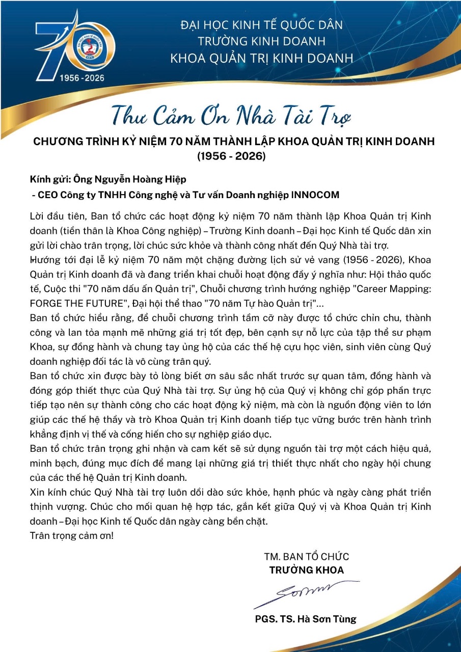 NEU thank-you letter to sponsor